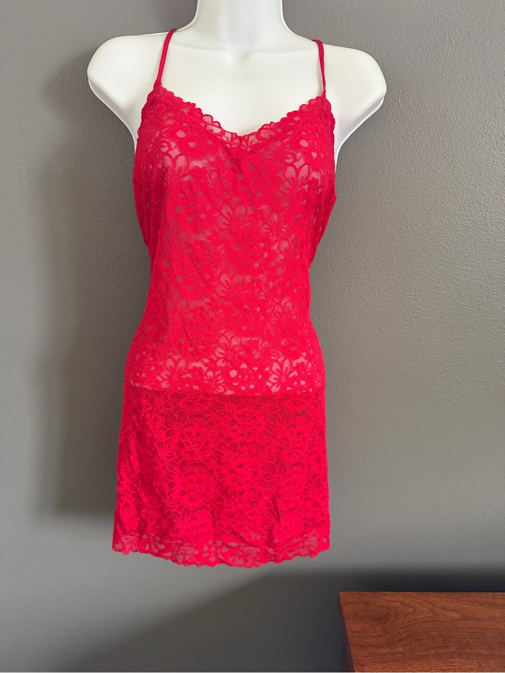 Victoria's Secret Red Lace Chemise with Spaghetti Straps